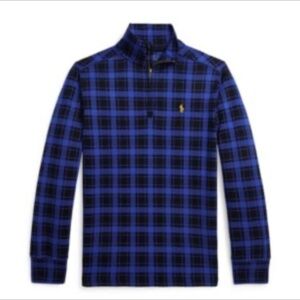 Polo Ralph Lauren Plaid 1/4 Zip Pullover Boys M Blue Tartan Preppy Twee Easter